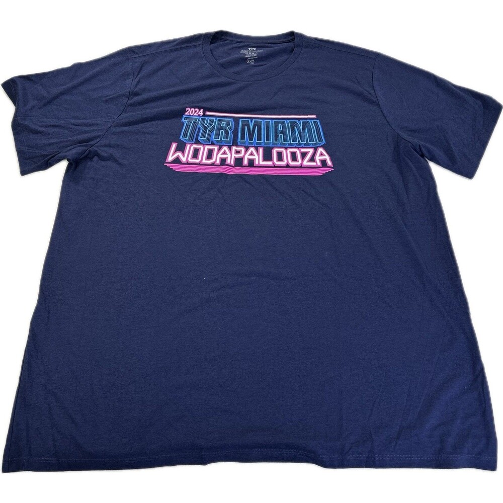 TYR Miami Wodapalooza Short Sleeve Tee Mens XXL Blue with Pink